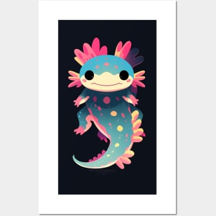 Cute Axolotl Anime Art Design | Cute Animals | Axolotl Hentaii Chibi Kawaii Design Posters and Art